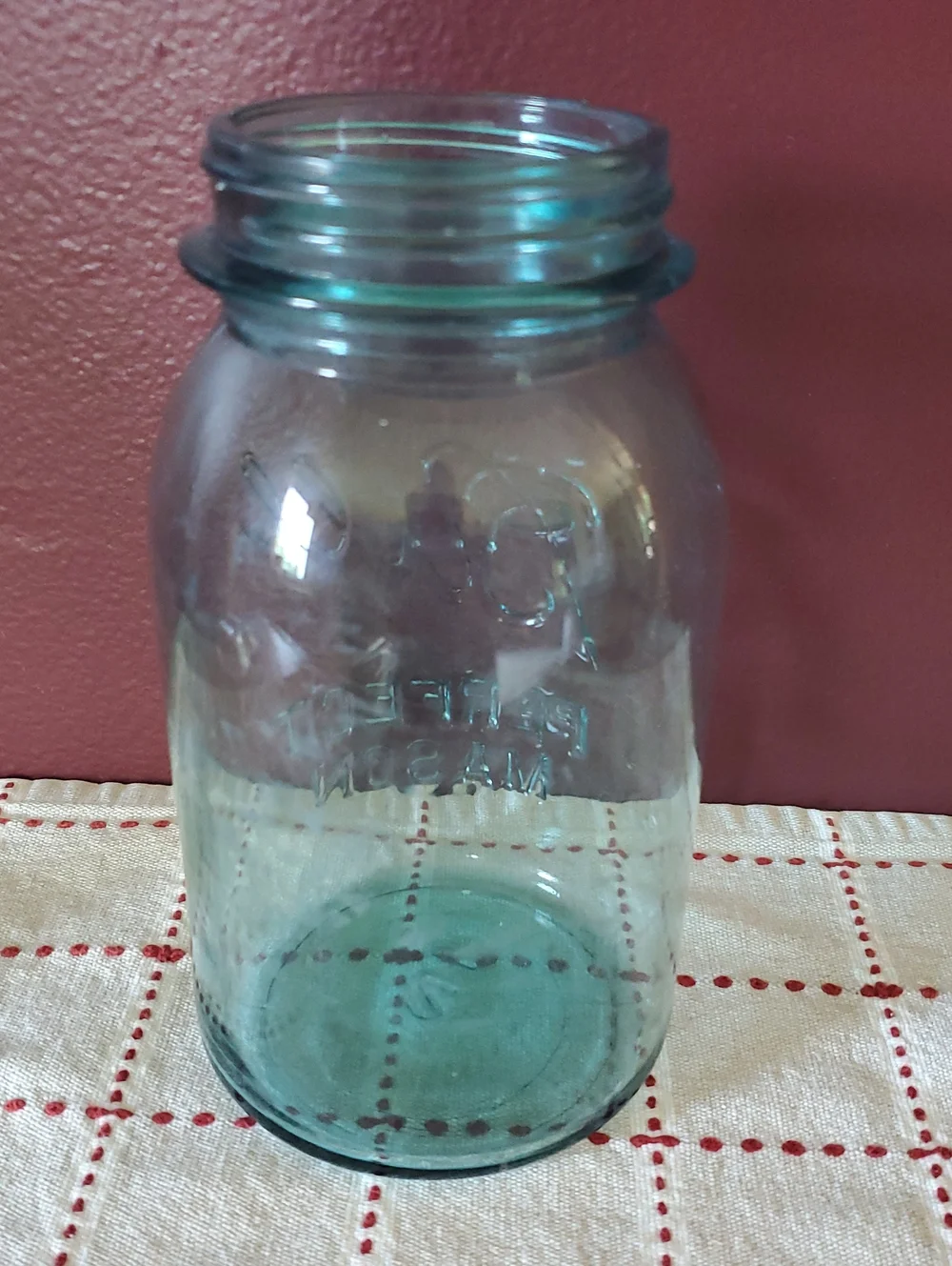 Vintage Blue glass mason quart jar